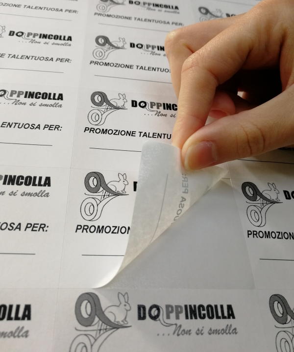 Etichette Adesive Removibili bianche con logo "Doppincolla"