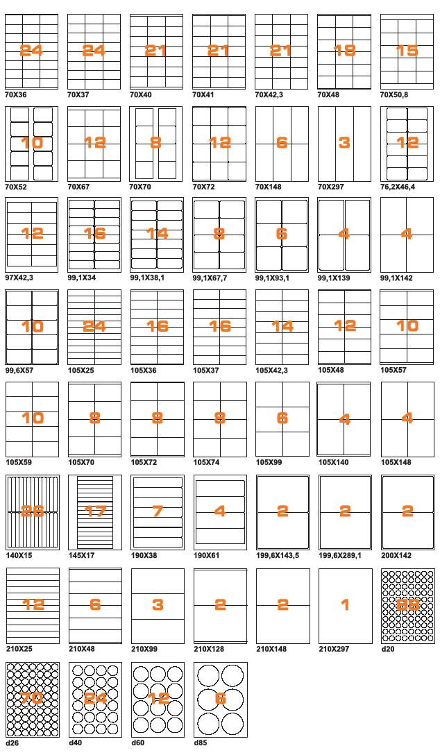 Fogli per etichette Adesive dimensioni