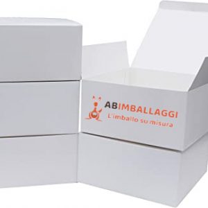 scatole bianche con logo di AB Imballaggi torino